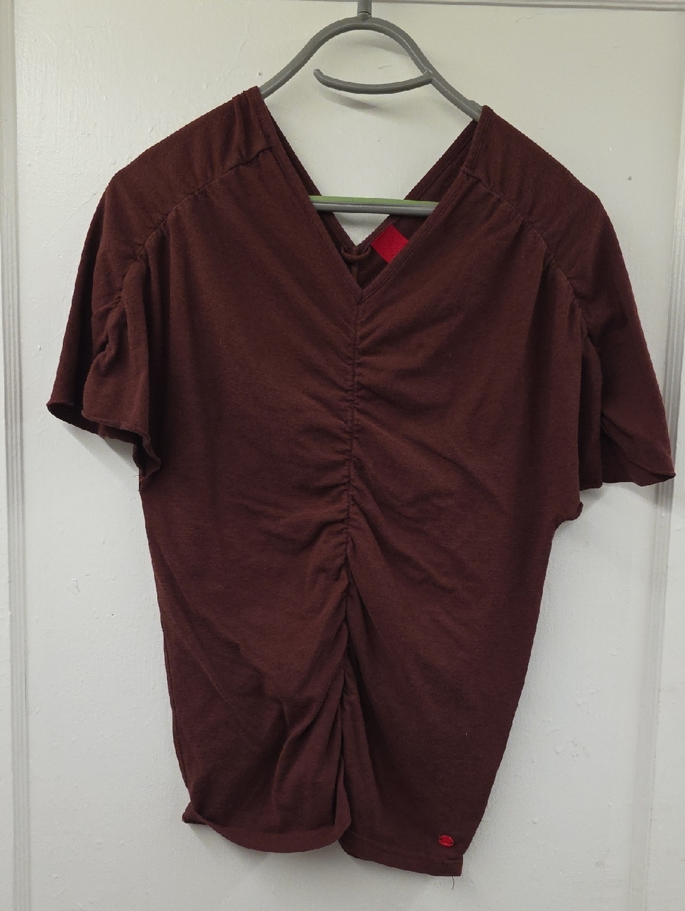 Skunkfunk Burgundy Ruched Short Sleeve Top